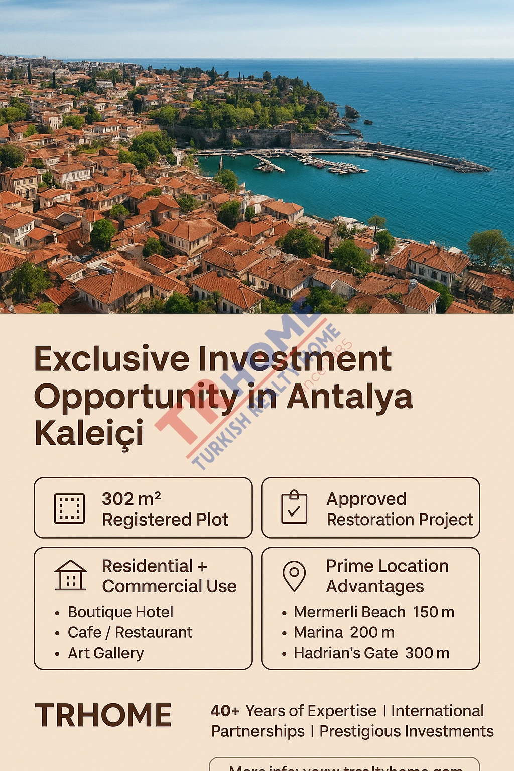 Tarihi Kaleiçinde Tescilli Arsa+ 300m², Butik Otel /Konut /Yatırım Fırsatı